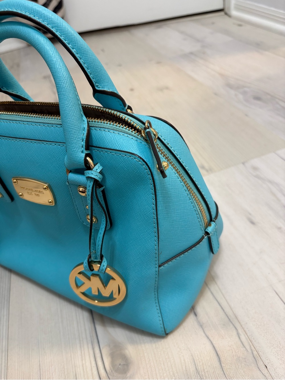 Bright Blue Michael Kors Medium Leather Satchel - Picture 3 of 9